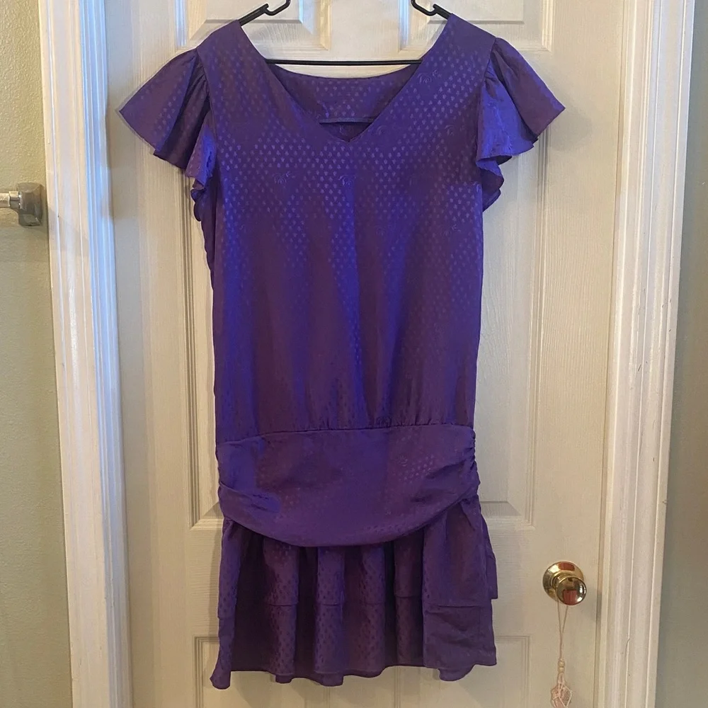 Vintage Purple Ruffle Sleeve Dress - Picture 3 of 11